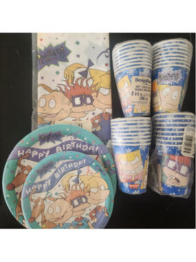 Vintage Rugrats Birthday Party Supplies DesignWare Tablecover Plates Cups NOS